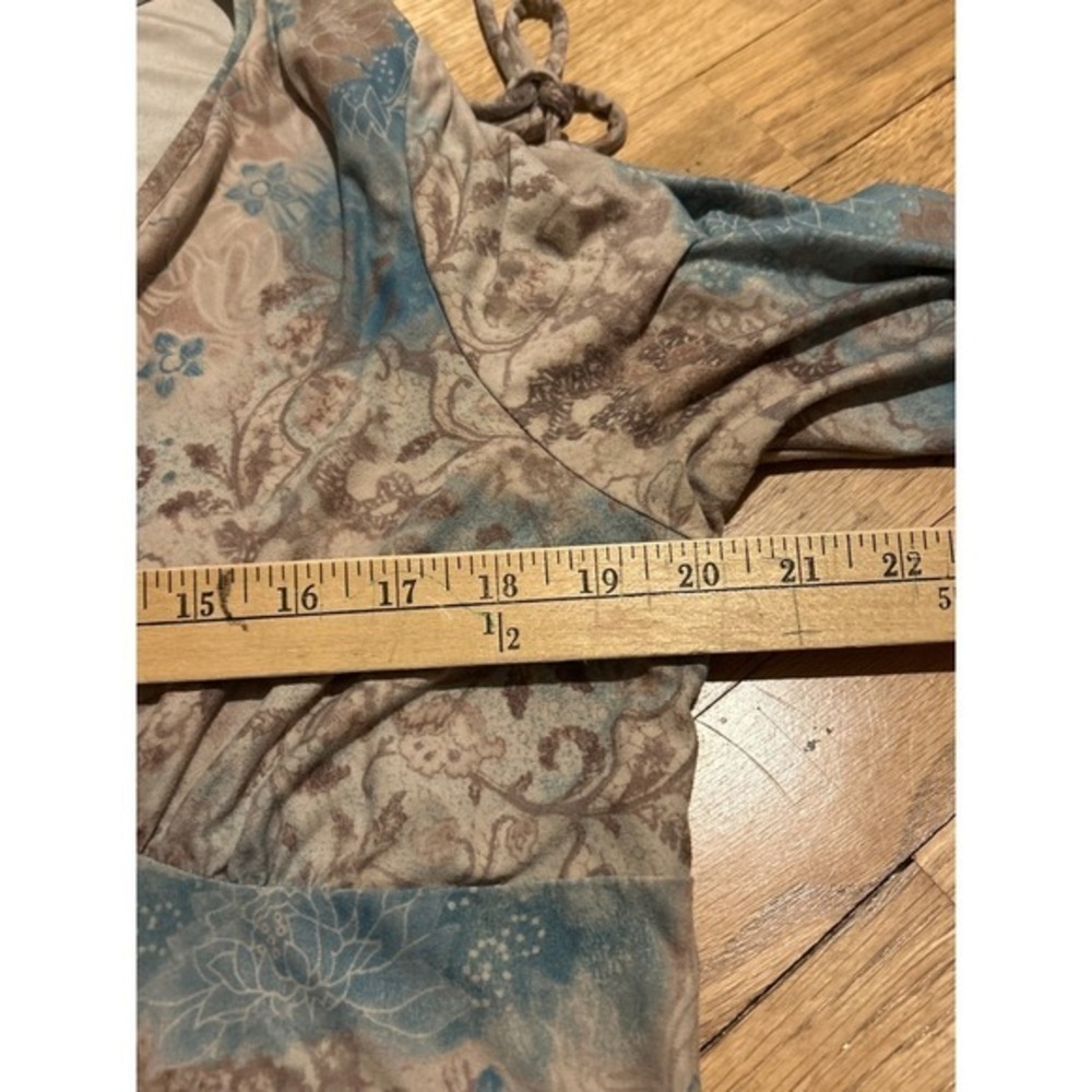 No Boundaries Top 1X Teal Brown Floral V-Neck 3/4 Sleeve Boho Blouse‎ y2k 2000s - Picture 6 of 7